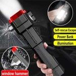 Versatile High Power Led Flashlight Focus Light  Power Bank and Window Hammer