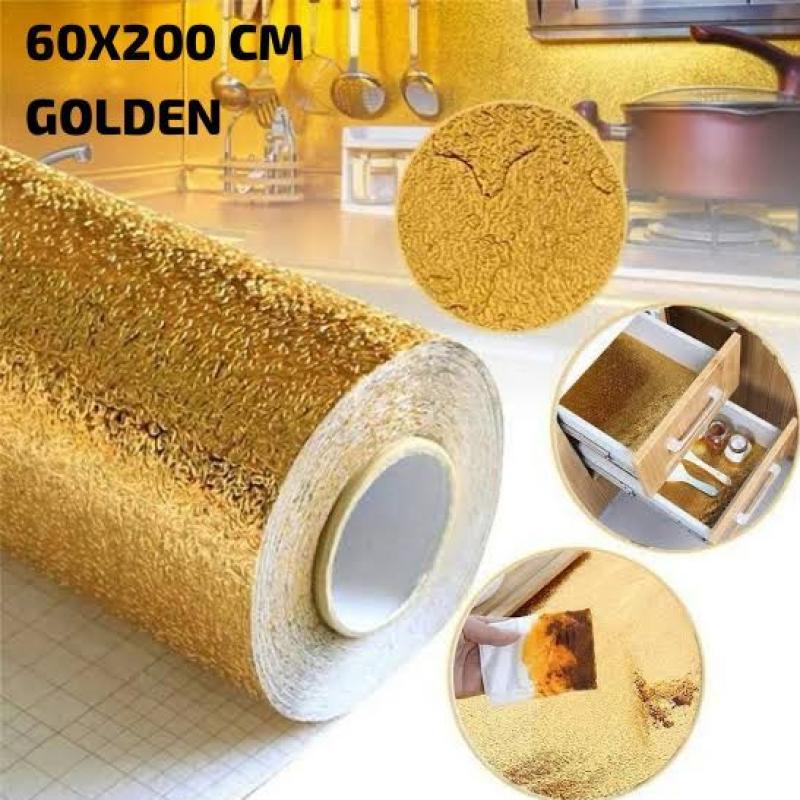 60 by 200 CM Size Foil Sheet Golden Aluminium Foil Aluminium Foil Sticker Aluminium Foil Sheet Kitchen Waterproof Self-Adhesive  ( Golden )
