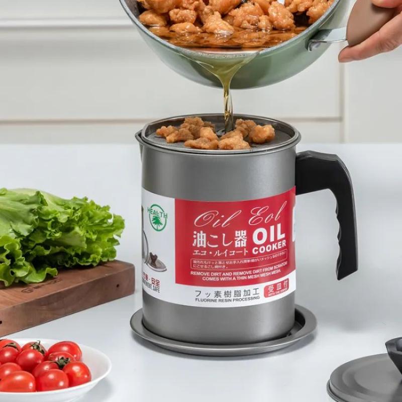 Easy Kitchen Oil Filter Pot Oil Strainer Pot Stainless Steel Grease Strainer Oil Storage Pot Oil Container Stainless Steel Oiler Tank Container Grease Keeper with Filter Dust Lid Non slip Handle for Frying Oil and Cooking Grease