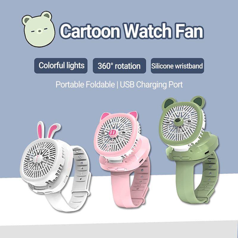 Mini Fan Cartoon Watch, Small USB Rechargeable Wrist Fan, Handheld Desktop Fan, Mini Hand Held Cooling Fan, Mini Cartoon Wristband Fan, Children Travel Air Cooler, Cute Design Fan For Kids