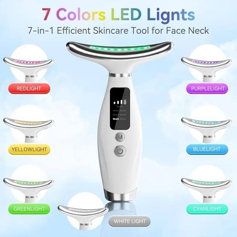 7 Colors LED Lights Face Neck Beauty Device Vibration Massage Improve Neck Lines Home Use Face Lifting Machine 7 Modes 3 Levels
