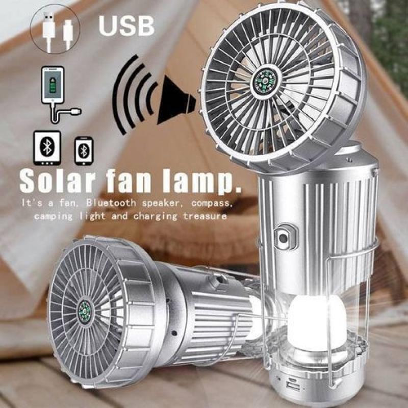 6in1 portable outdoor LED camping lantern with fan solar charge rechargeable light energy saving tent lamp flashlight