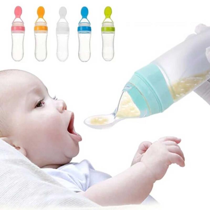 Infant Baby Silica Gel Bottle with a spoon newborn baby food supplement Rice Cereal Bottles Milk feeder