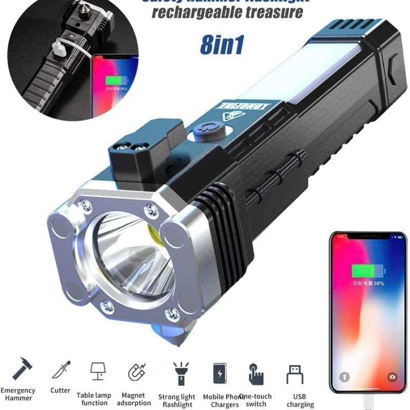 Versatile High Power Led Flashlight Focus Light  Power Bank and Window Hammer