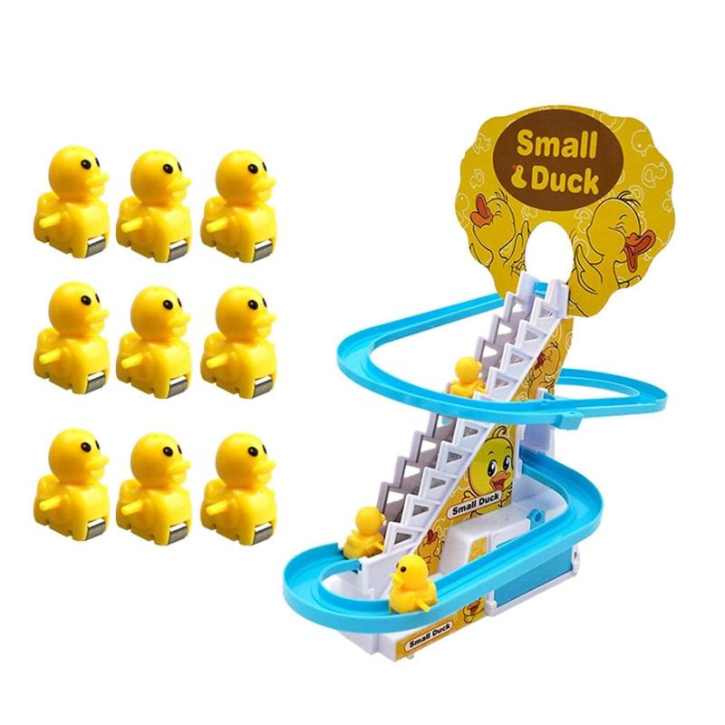Duck Climbing Stairs Toy with Flashing Lights and Music On Off Button