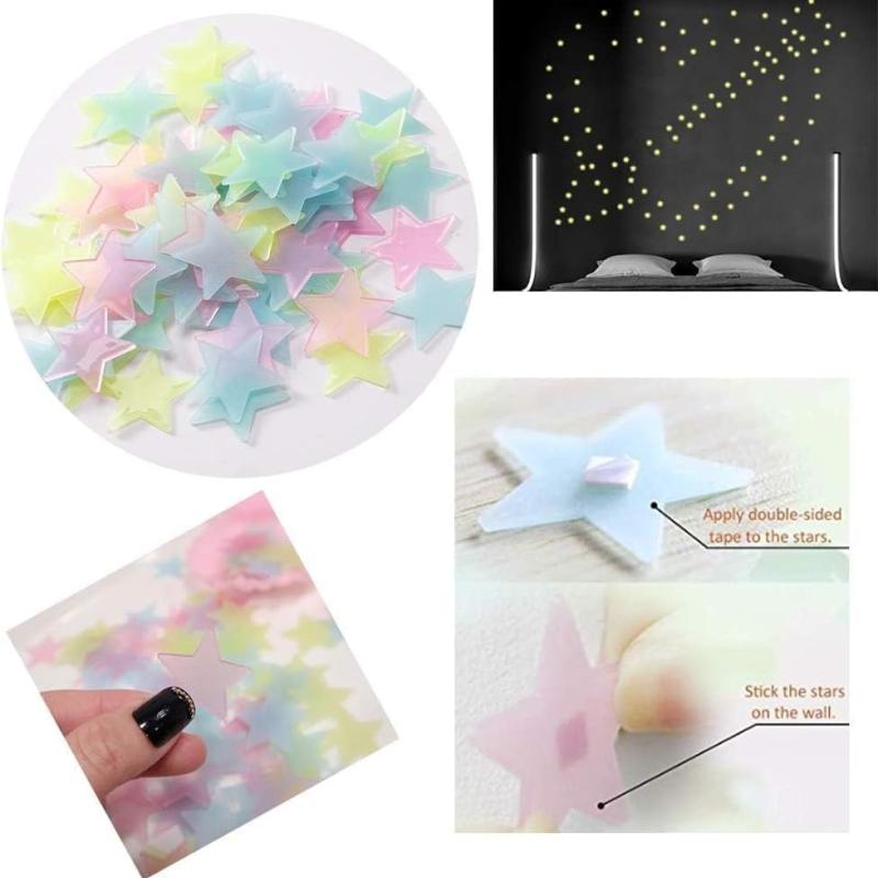 Pack of 100 - 3D Stars Glow In The Dark Wall Stickers Luminous Fluorescent Wall Stickers For Kids Baby Room Bedroom Ceiling Home Decor