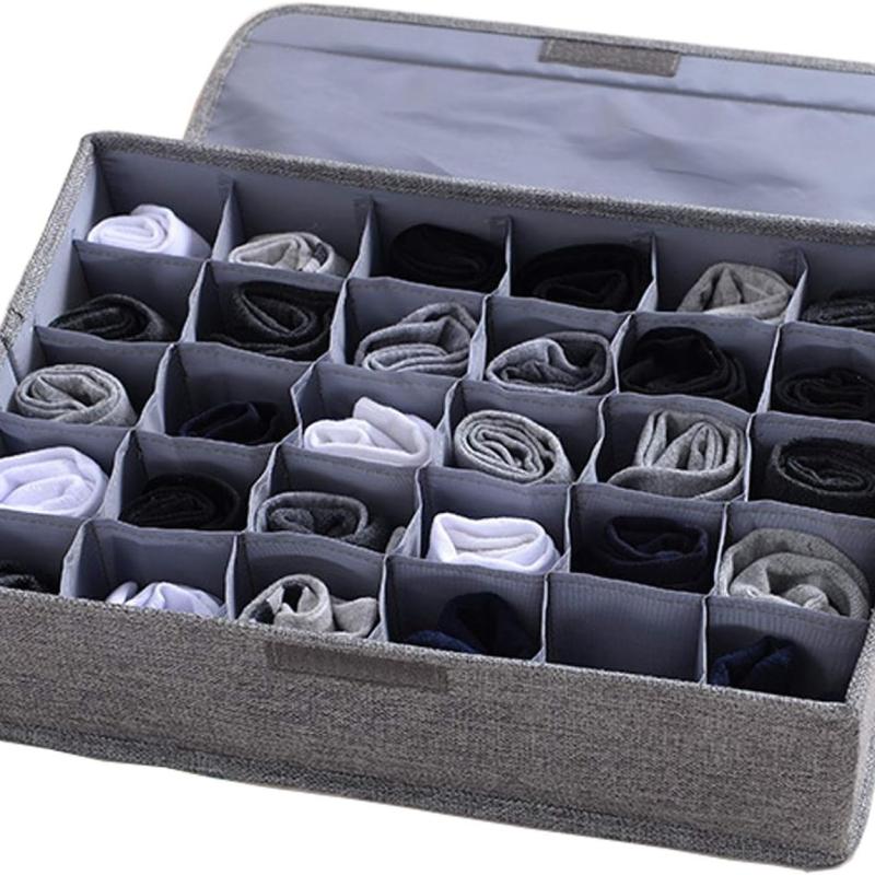 Underwear Socks Storage Organizer with Lids Foldable Closet Drawer Divider 24 Cells, Storage Box.