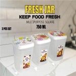 3 pcs Fresh Jar Food Storage Container Set 750ml Multipurpose Square Jars