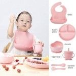 Complete Baby Feeding Set Food Grade Silicone Tableware with Bowl Plate Spoon  and Bib