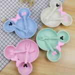 Cute Cartoon Mouse Shape Kids Dinner Plate with Spoon and Fork BPA Free Multi Color