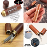 Easygo Needles   With Wooden Case Self Threading Needles with Wood Needle Case Easy Thread Sewing Needles Assorted Hand Stitching Needles for DIY Embroidery Sewing
