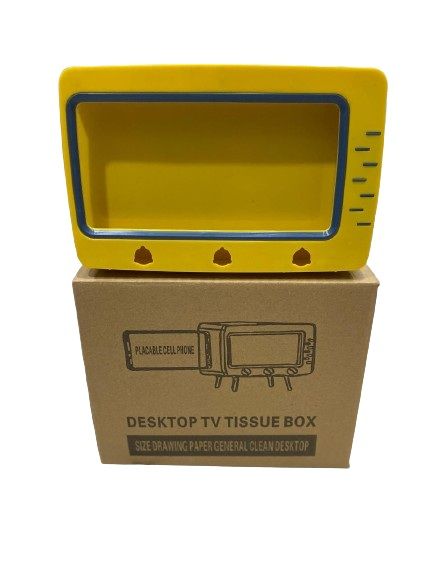 TV Shape Tissue Box Cover Holder with Mobile Holder Storage Box Tv Design Container for Home and Office