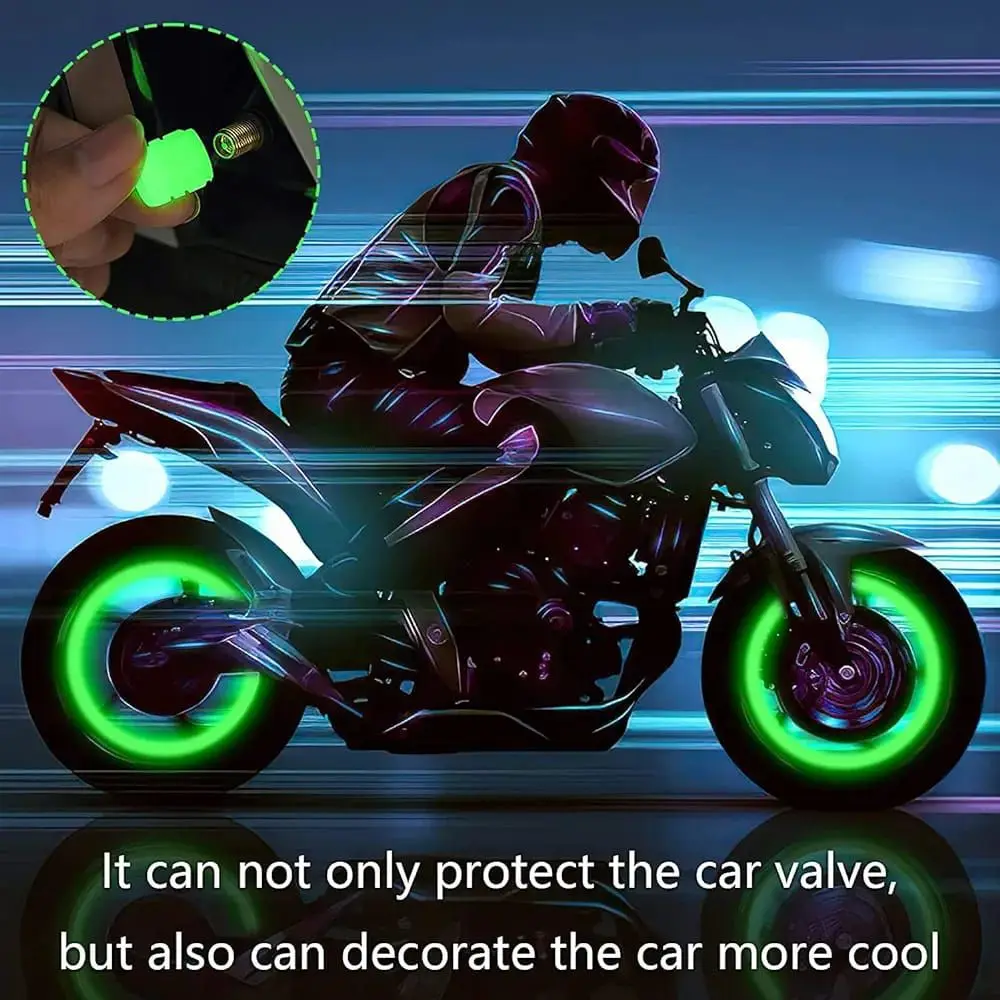Wheel Tire Rim Air Valve Cap Radium Tyre Air Caps Cover Glow Radium Light Resistant Tire Pressure Caps Universal for Car Truck Motorcycles Bike 4pcs