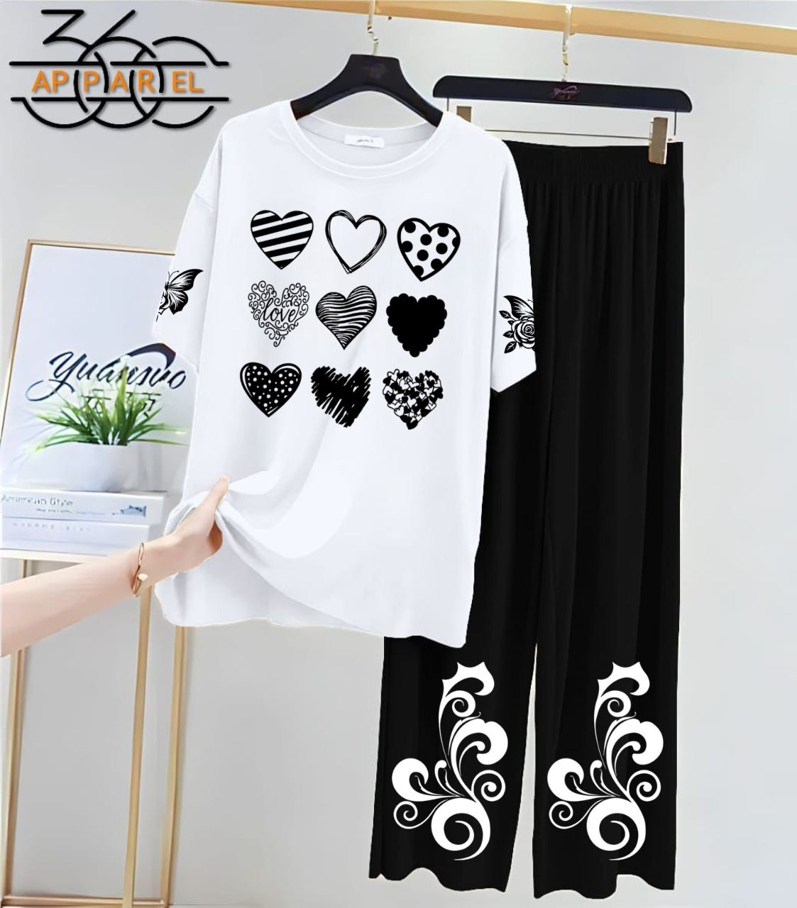 White&black Women Printed Night Suit Fabric Jersey
